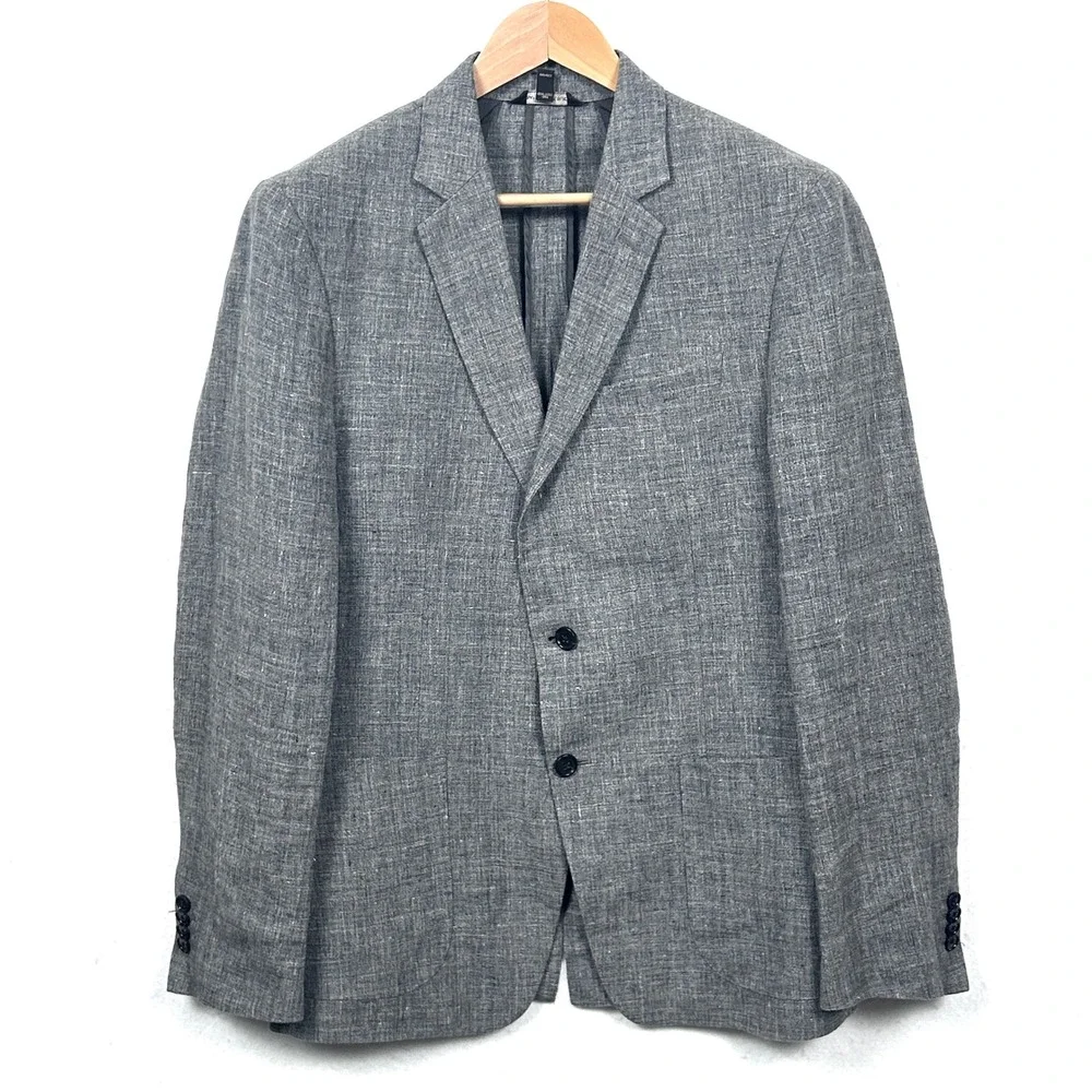 Banana Republic Slim Fit 100% Linen Blazer Men 40L Gray Sport Coat Wedding Guest